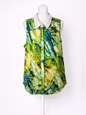 Mossimo Womens Large Sleeveless Hi-Lo Abstract Print Top